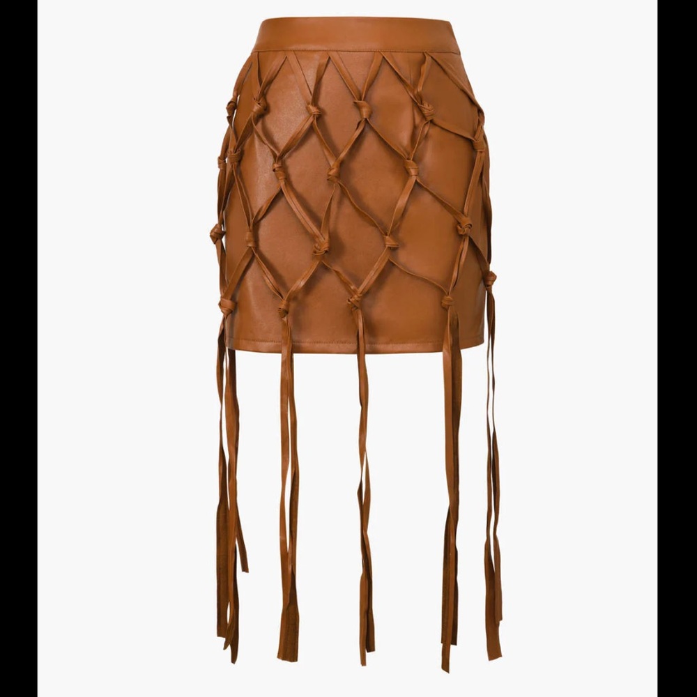 Elegant Tan Mini Skirt with Fringe by [Brand]